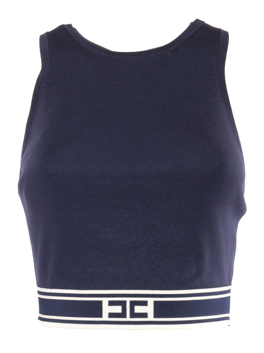 Elisabetta Franchi Fitted Ribbed Blue Top