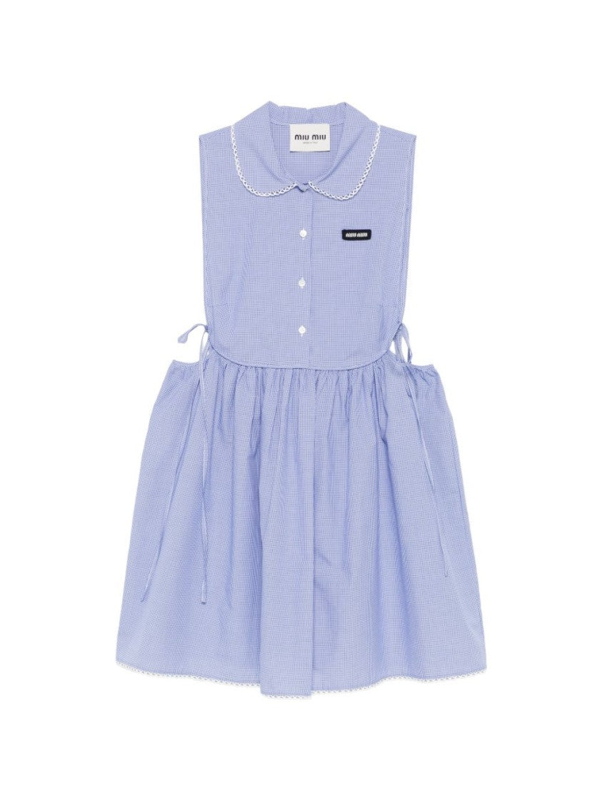 Miu Miu Gingham Check Bobbin Lace Mini Dress