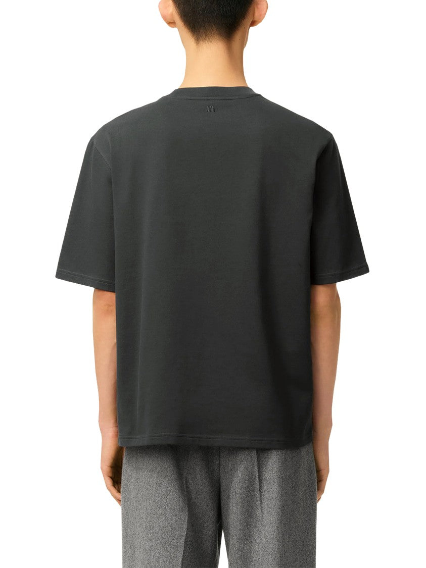 Ami Classic Grey Cotton T-Shirt With Round Neckline