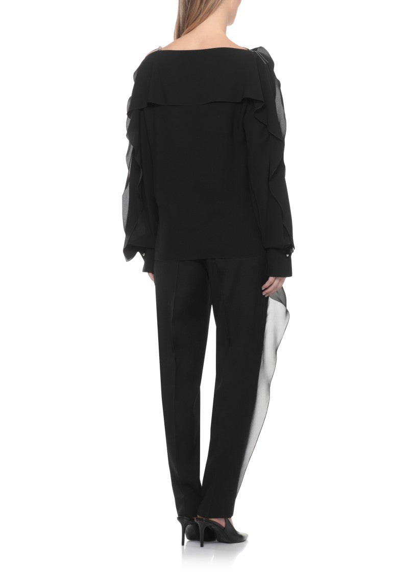 Lanvin Black Haut Silk Volant Long-Sleeved Top