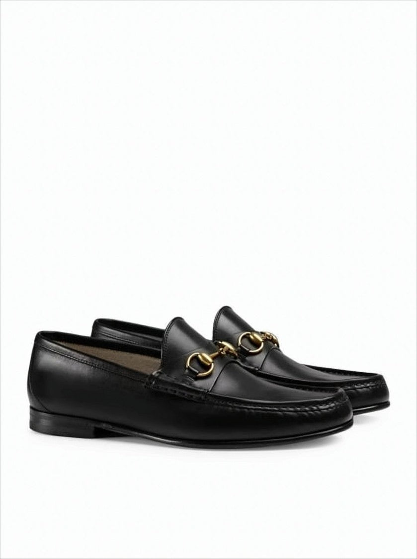 Gucci Black Leather Loafers With Gold-Tone Horsebit Detail