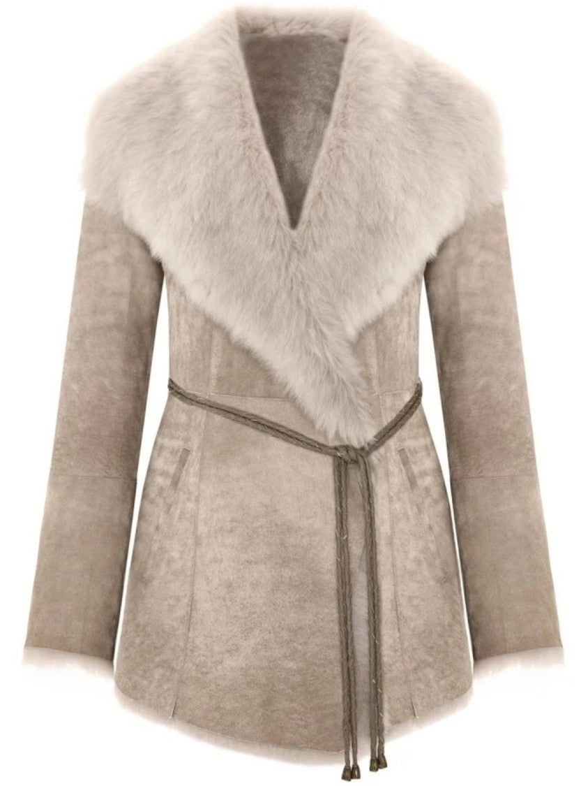 Bigardini Toscana Shearling Jacket With Luxurious Fur Collar And Tailored Belted Waist