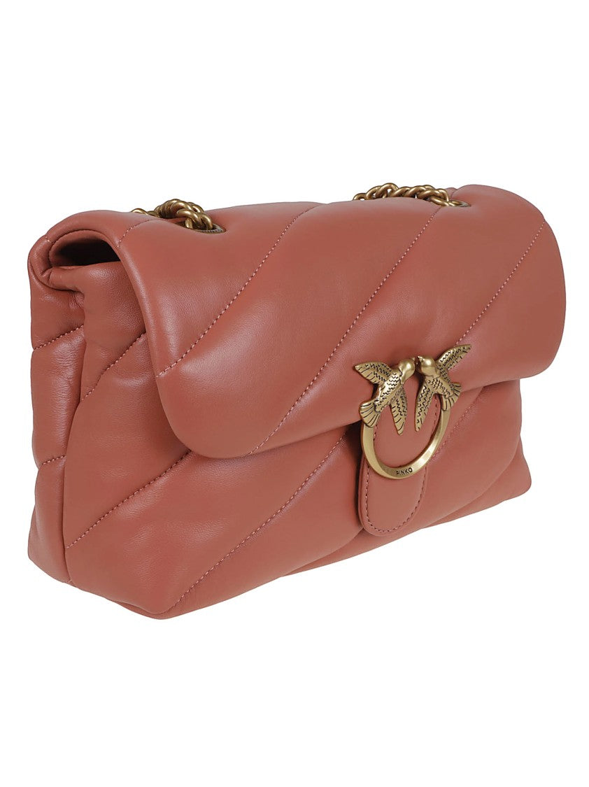 Pinko Quilted Brown Leather Shoulder Bag