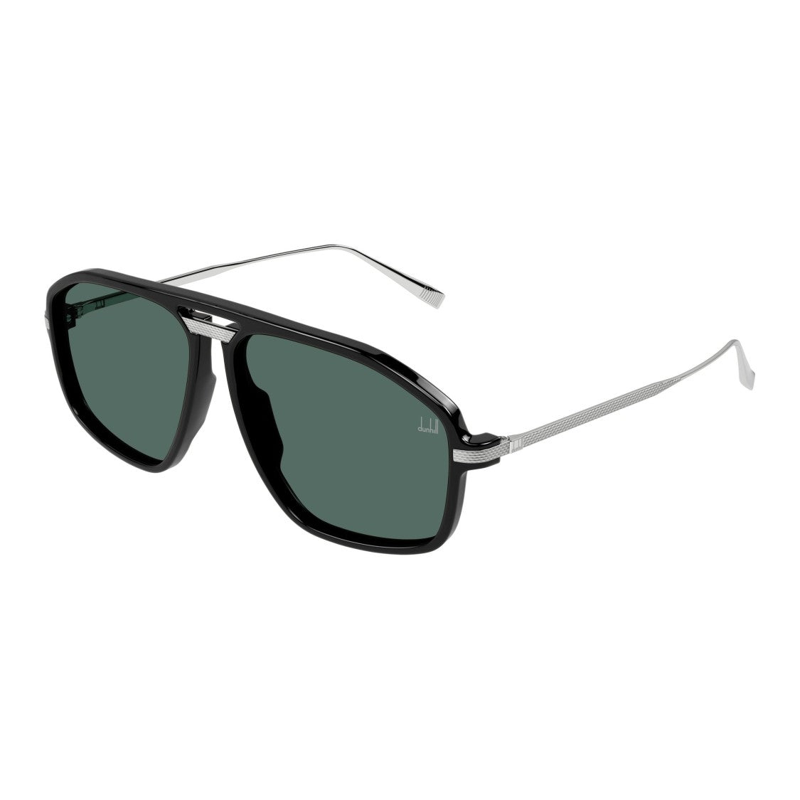 Dunhill Du0120s Squared Black Sunglasses With Textured Silver Temples