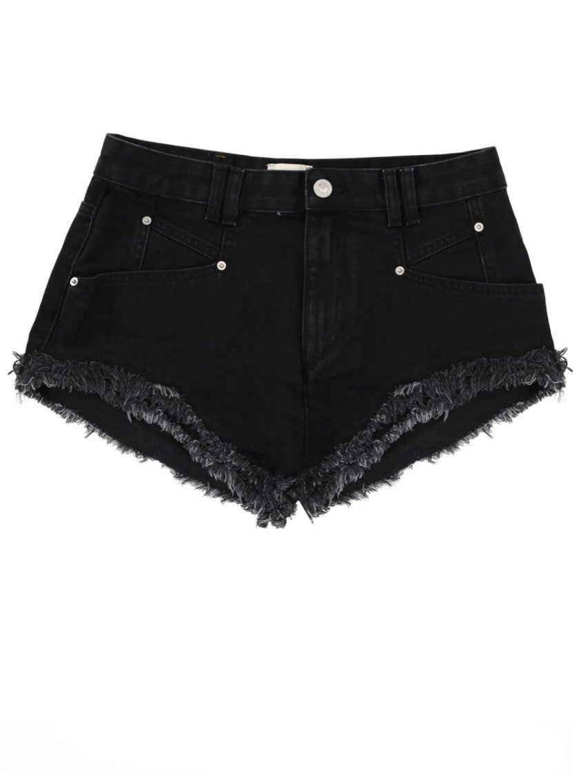 Isabel Marant High-Rise Cotton Denim Shorts With Frayed Hem