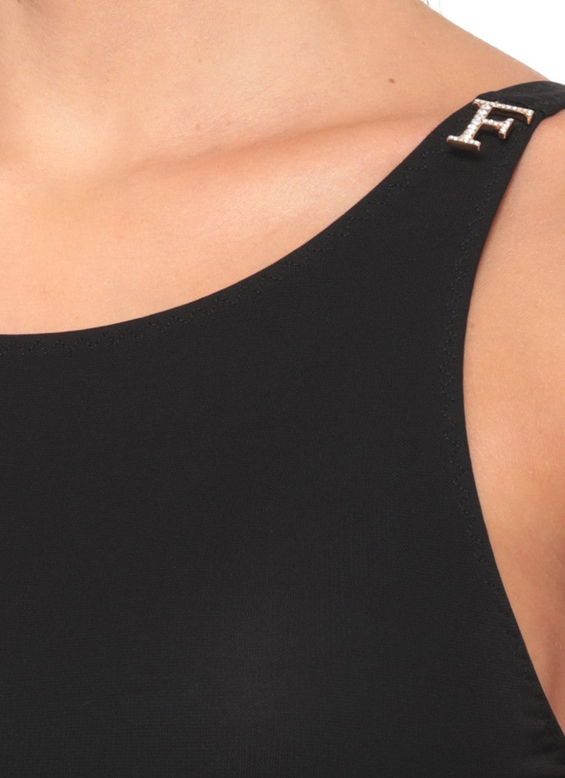 Elisabetta Franchi Black Form-Fitting Logo Bodysuit