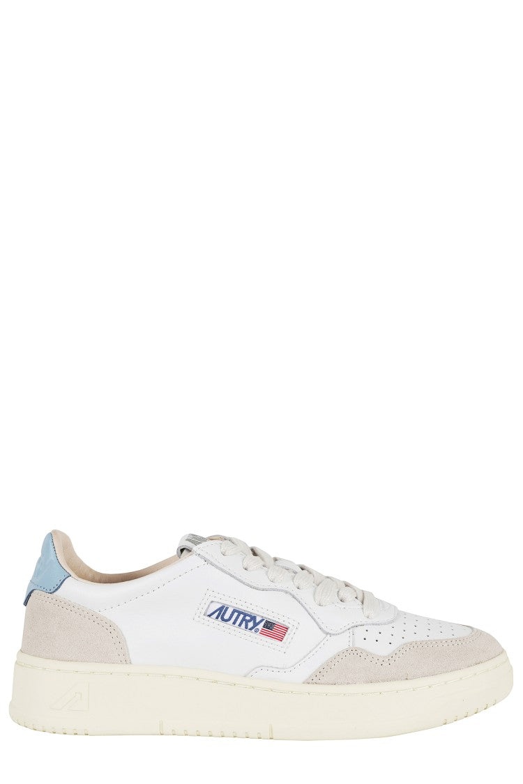 Autry White Medalist Low Light Blue Heel Leather Sneakers