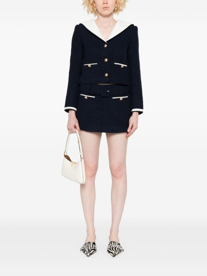 Self-Portrait Navy Blue Contrast Bouclé Collar Jacket