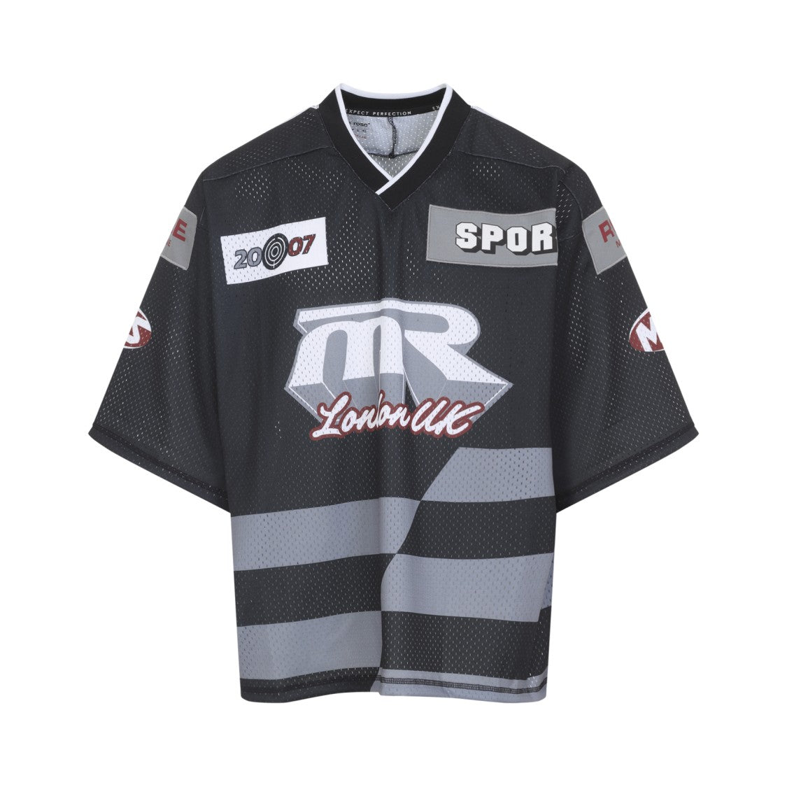 Martine Rose Black Oversized Hockey T-Shirt With Mesh Texture