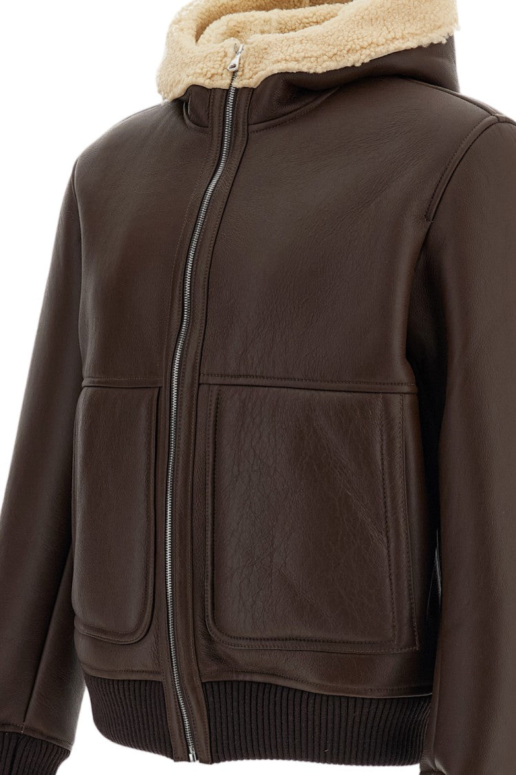 Emmeti Brown Nappa Shearling Lined Hooded Bomber Jacket