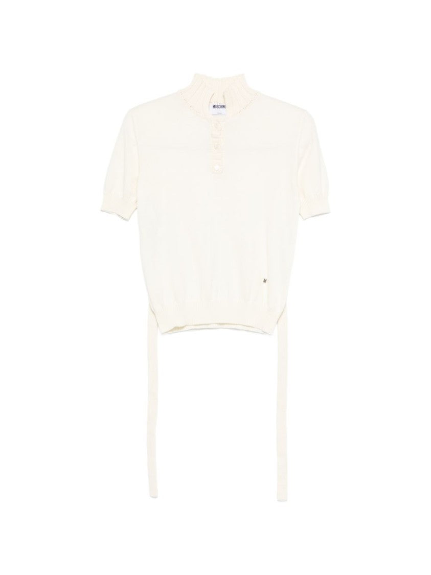 Moschino Beige Button Detail Short Sleeve Sweater
