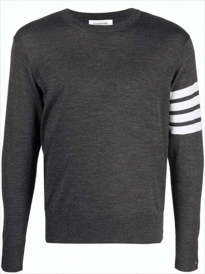 Thom Browne Dark Grey Merino Wool Sweater With Striped Detail