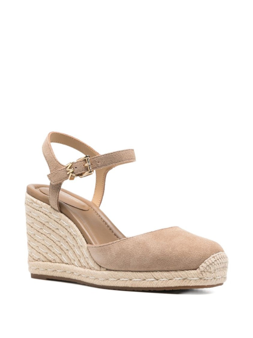Michael Kors Braided Jute Wedge Sandals With Calf Leather Upper