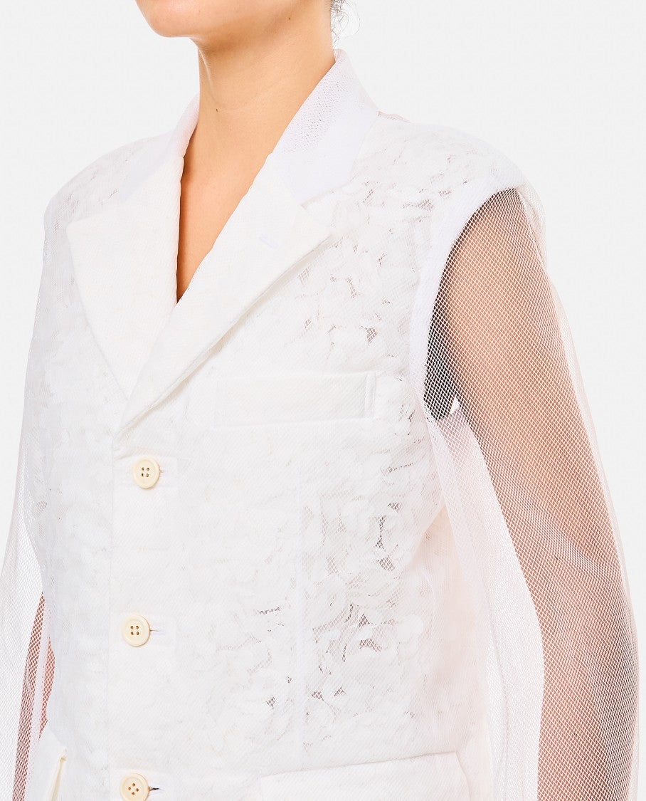 Comme Des Garçons Tulle Blazer Jacket With Micro-Flower Overlay