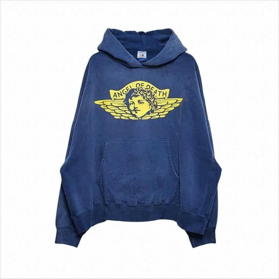 Saint Mxxxxxx Deep Blue Hoodie With Bold Yellow Graphics