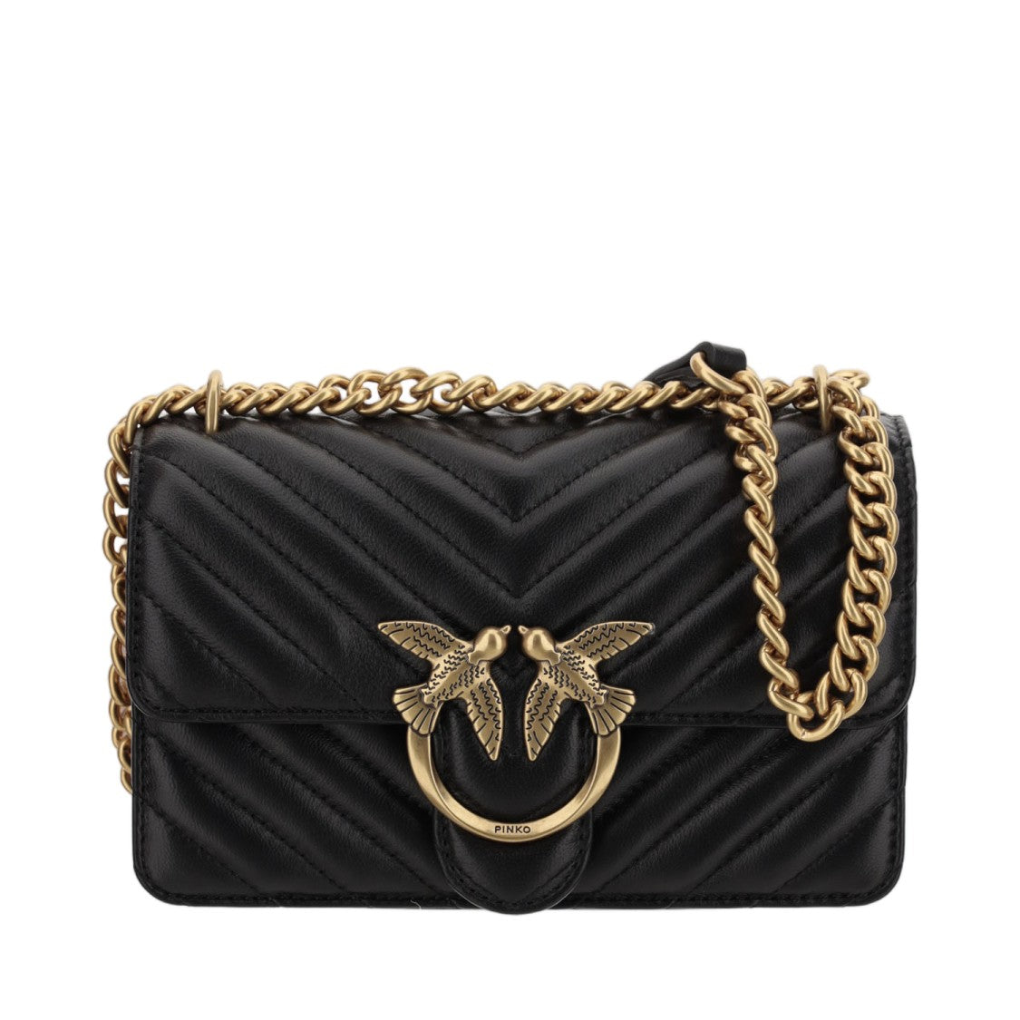 Pinko Black Mini Love One Quilted Leather Shoulder Bag