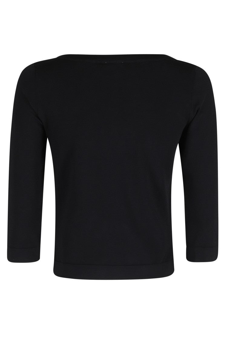 Roberto Collina Black Boat-Neck Three-Quarter Sleeve Viscose Sweater