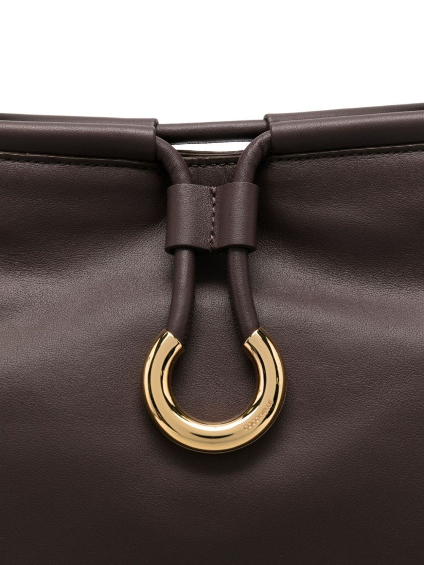 Coccinelle Structured Brown Calfskin Handbag With Gold-Tone Detail