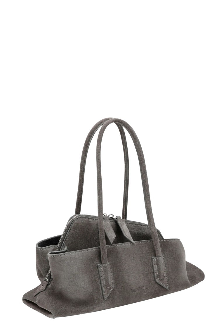 The Attico Gray La Passeggiata Medium Double Handle Suede Handbag