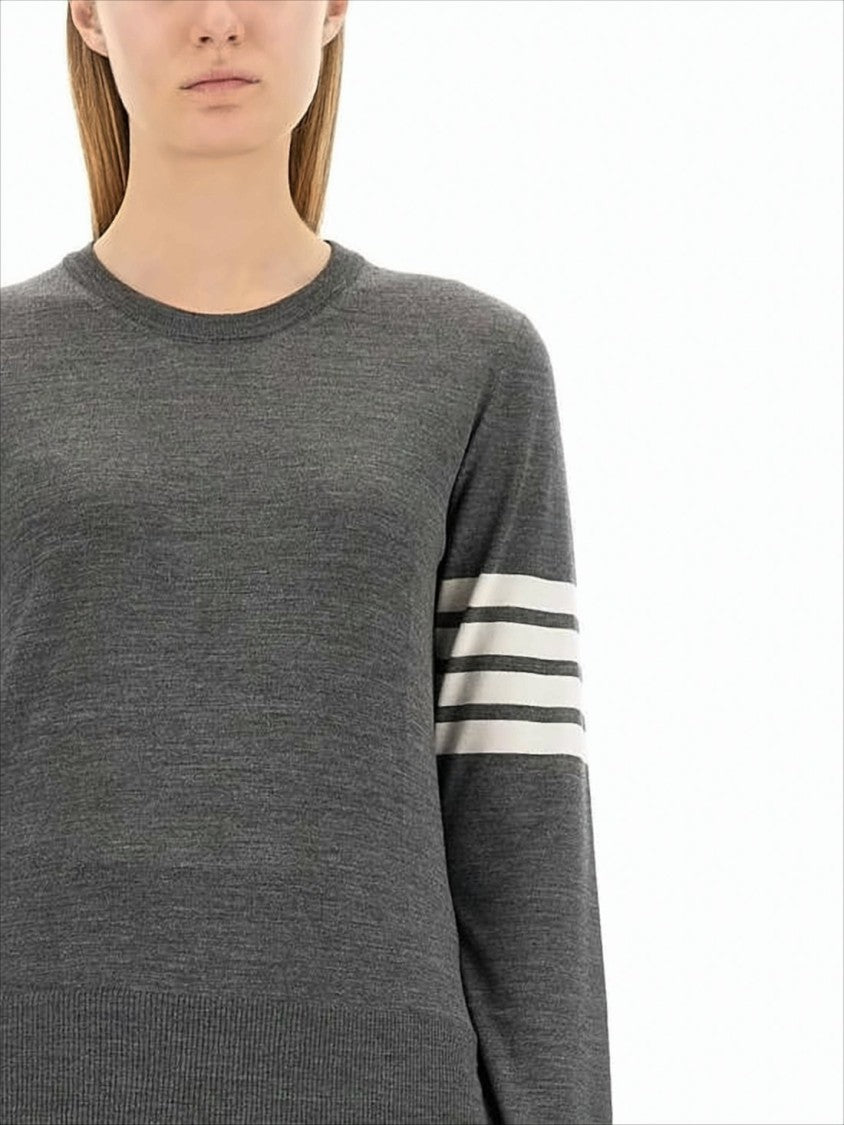 Thom Browne Grey Wool Sweater With Iconic Stripe Detail