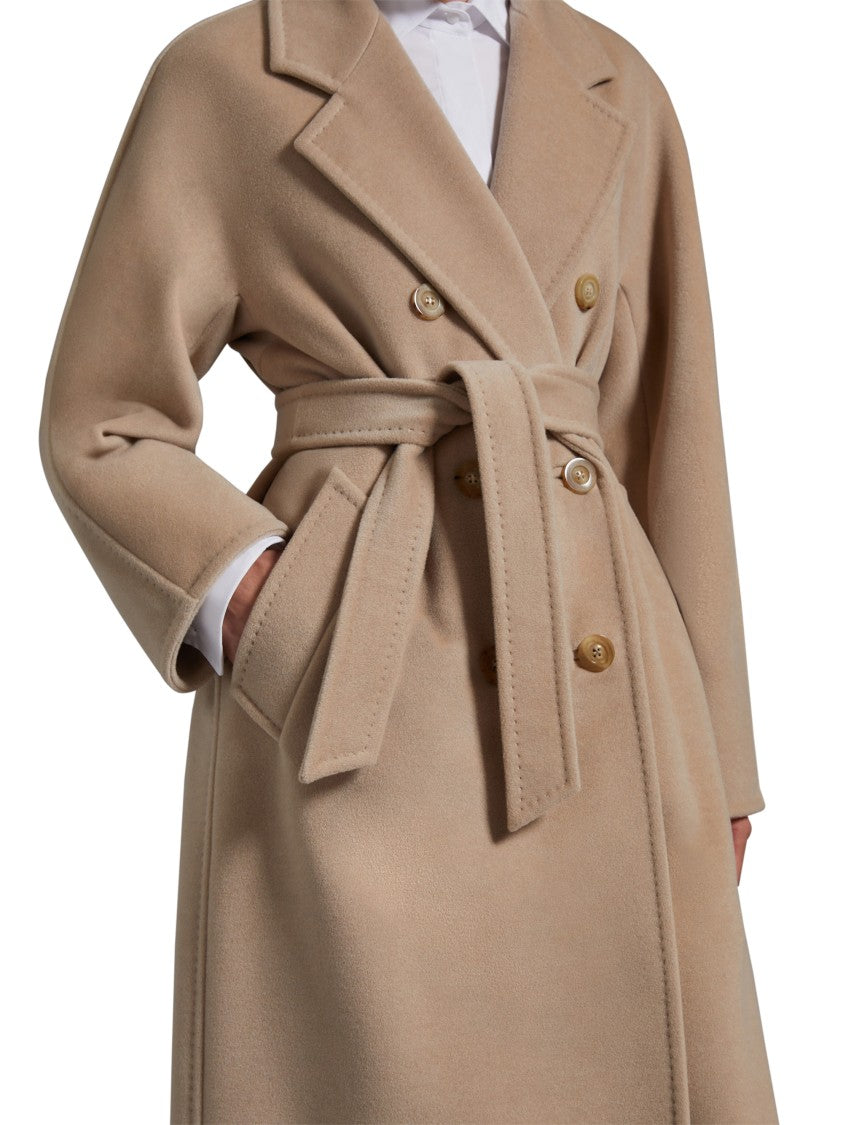Max Mara Double-Breasted Beige Coat With Tailored Silhouette And Belted Waist