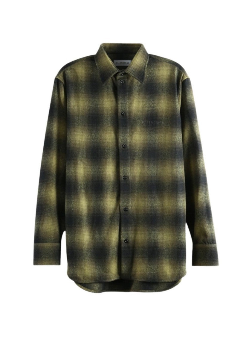 Balenciaga Blurred Checkered Relaxed Cotton Shirt