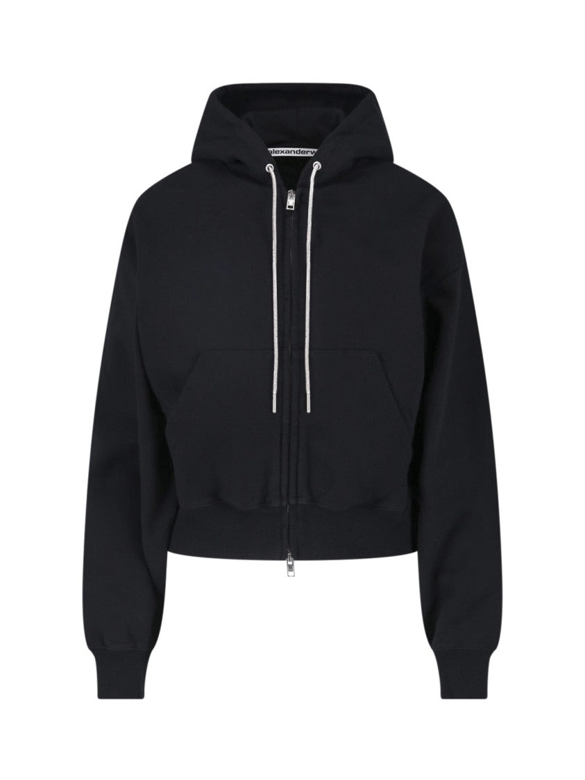 Alexander Wang Cropped Hoodie With Zip Closure And Drawstring Hood