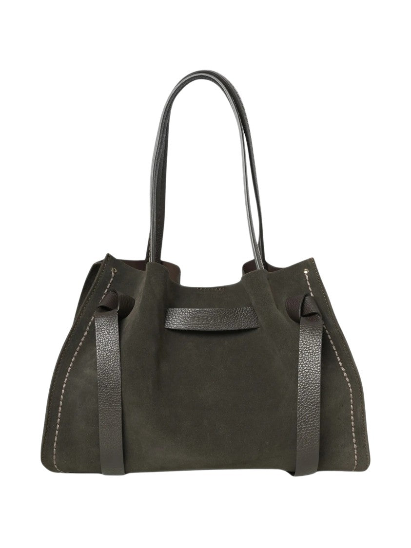 Visona` Green Calf Suede Shoulder Bag
