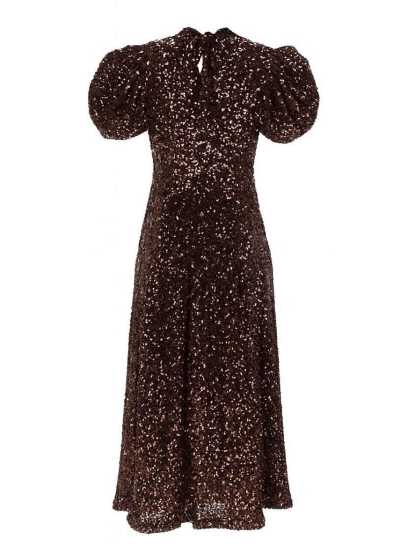 Rotate Birger Christensen Neutrals Voluminous Puff Sleeves Midi Dress