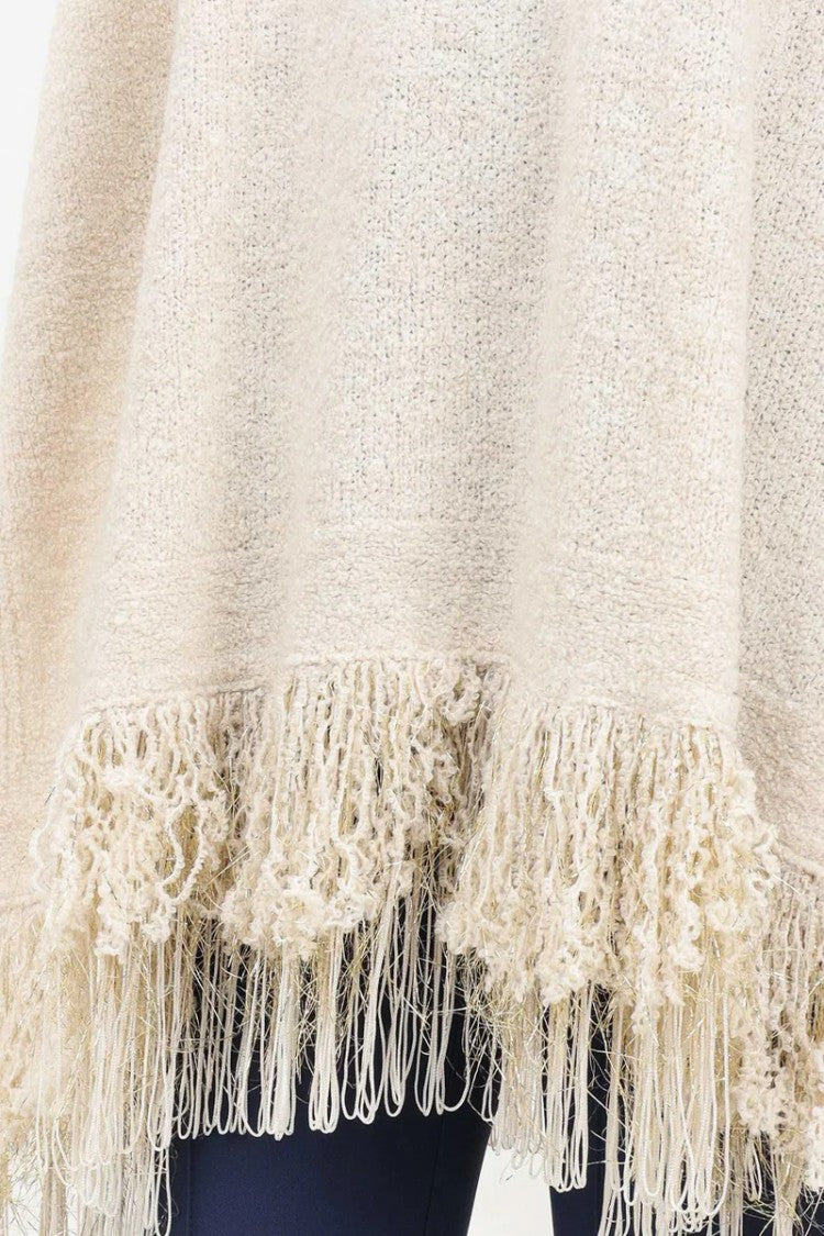 Simona Corsellini Textured Knit Poncho With Fringed Edges