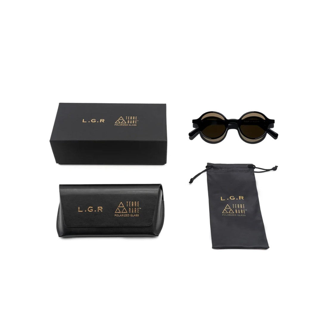 L.G.R. Geometric Black Acetate Sunglasses With Polarized Brown Lenses
