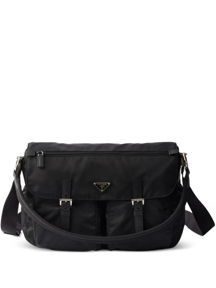 Prada Rectangular Shoulder Bag With Leather Accents