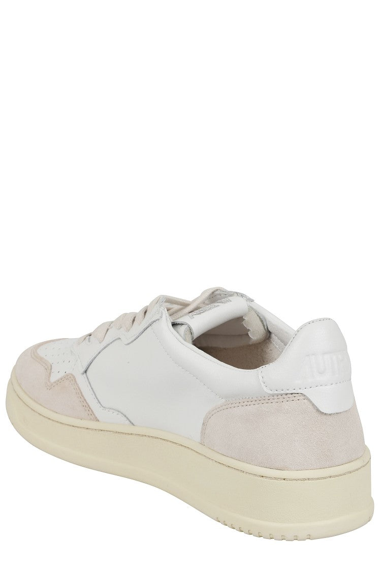 Autry White Beige Medalist Low Suede Accents Leather Sneakers
