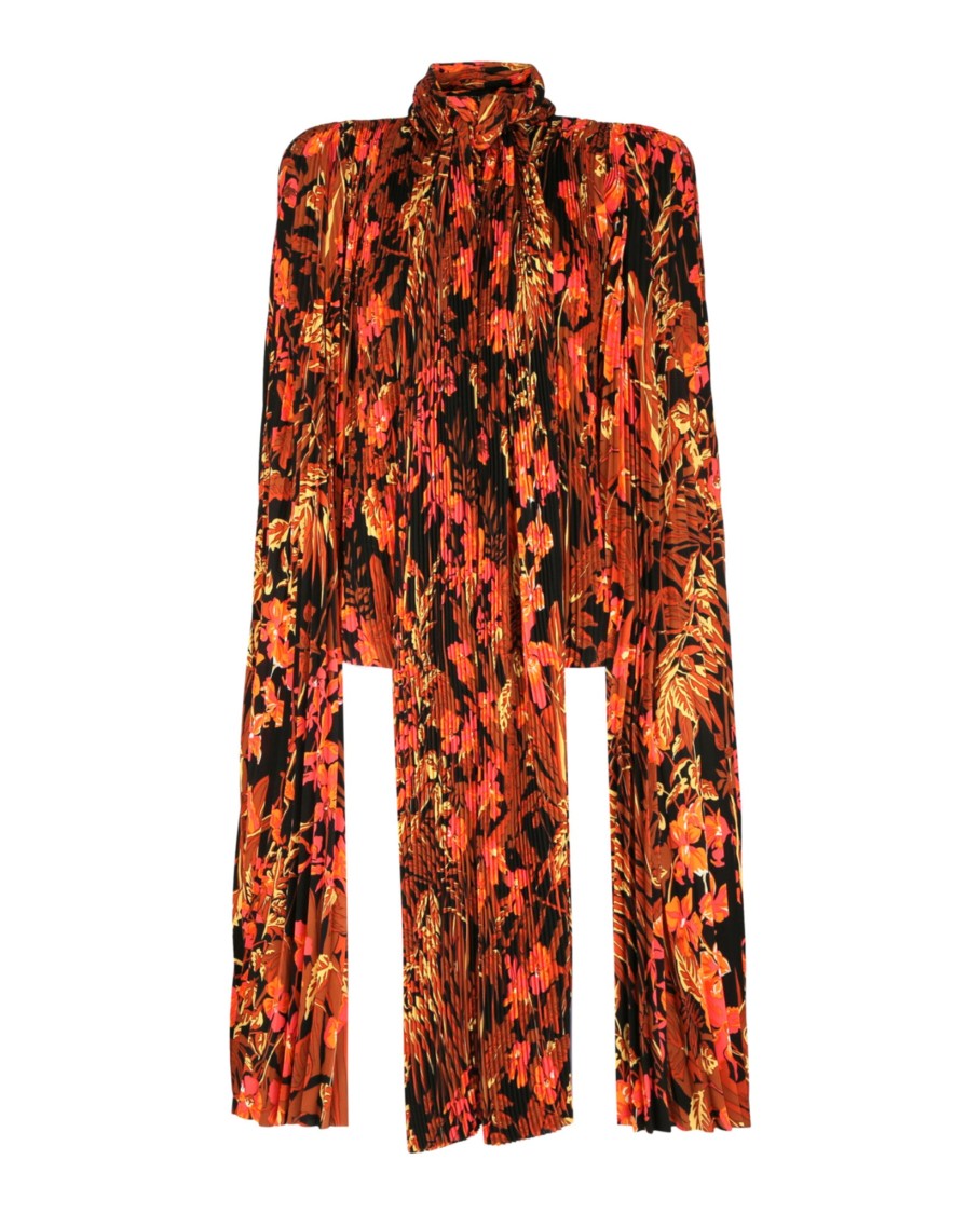 Balenciaga Floral-Print Pleated Scarf Blouse