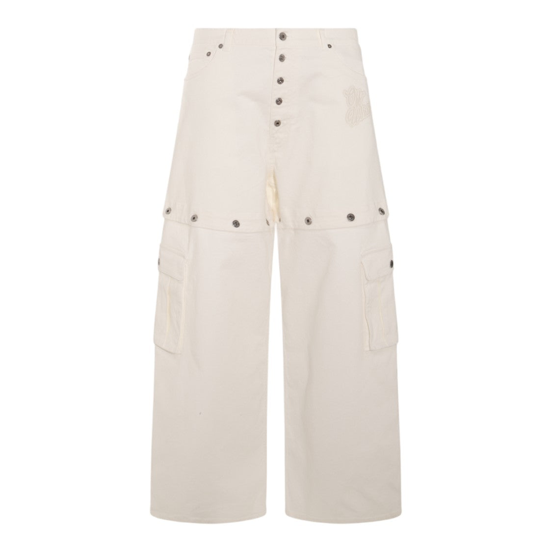 Off-White High-Waisted Wide-Leg Jeans With Detachable Snap Buttons