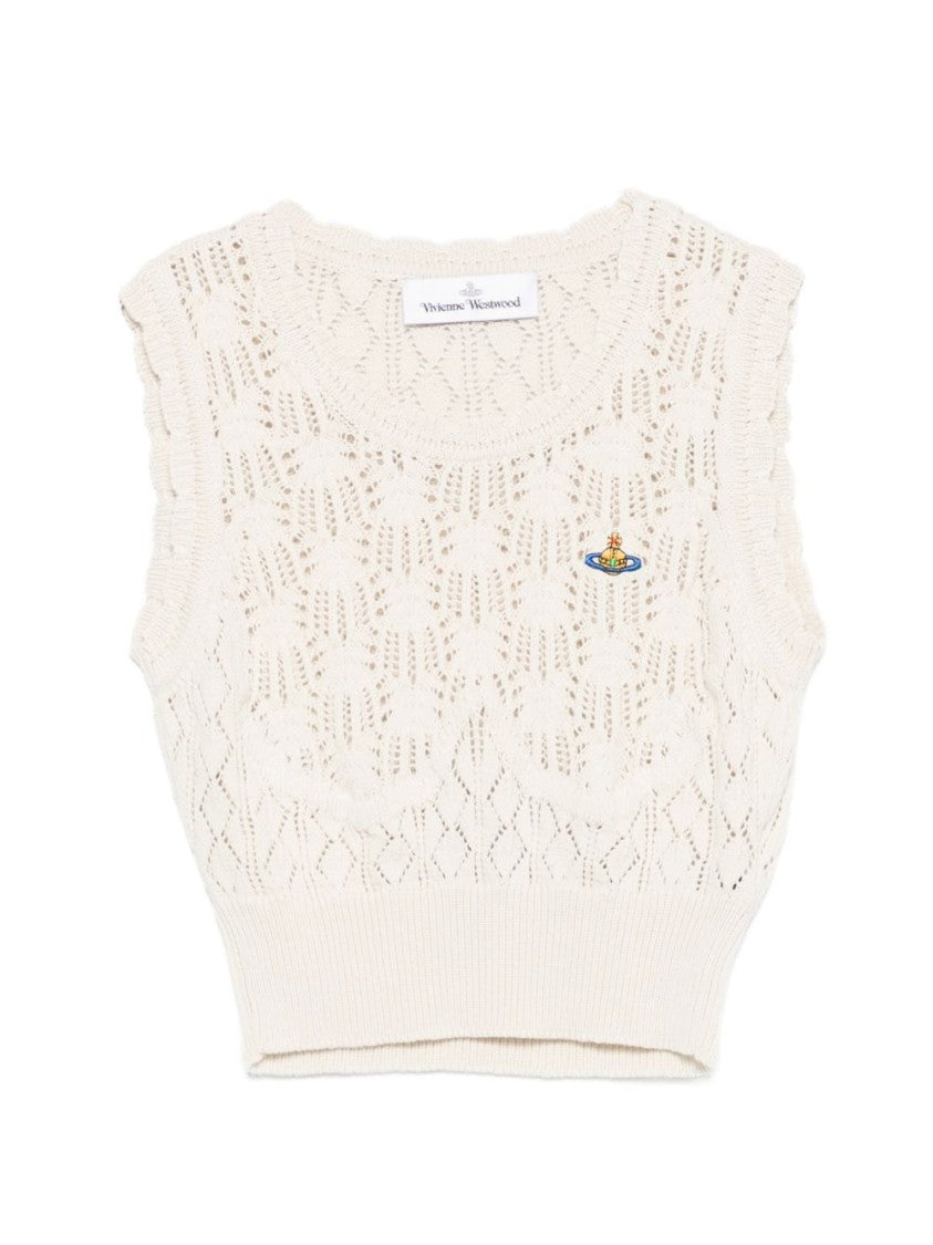Vivienne Westwood Cream Beige Openwork Round Neck Top