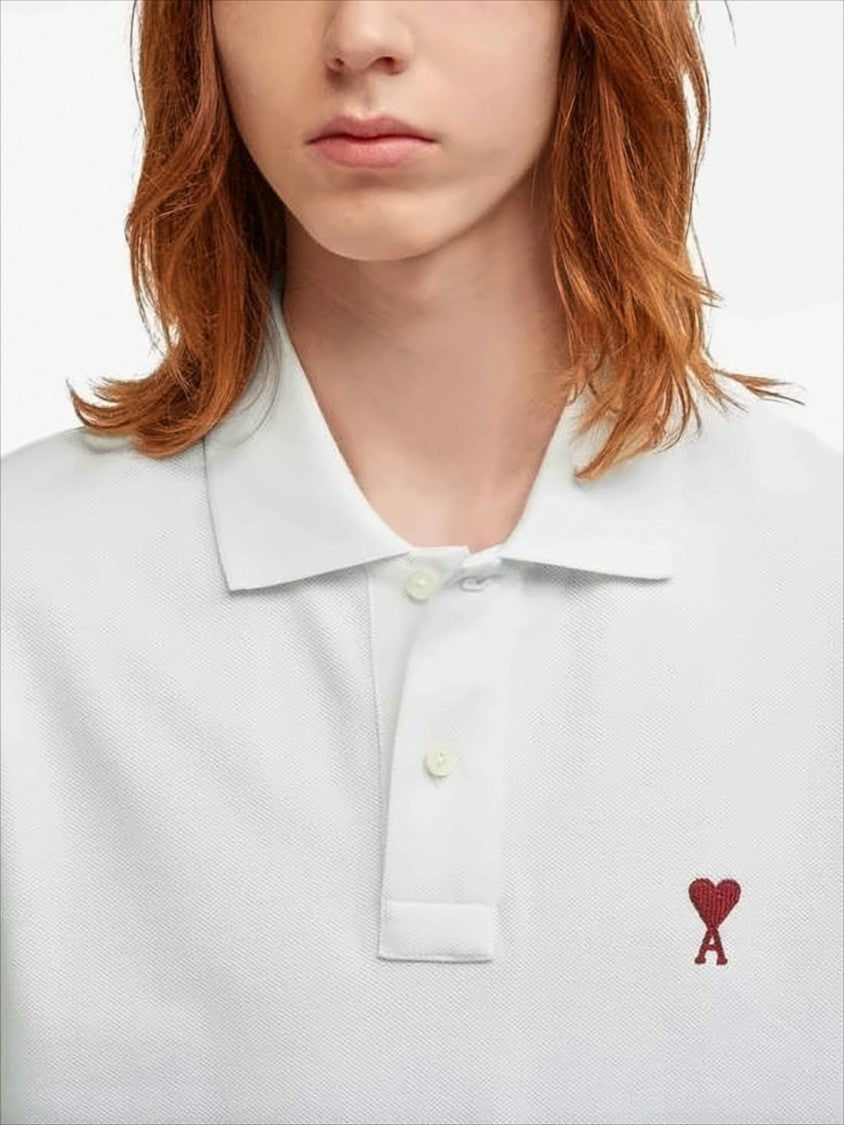 Ami Short-Sleeve Polo Shirt With Textured Cotton Piqué