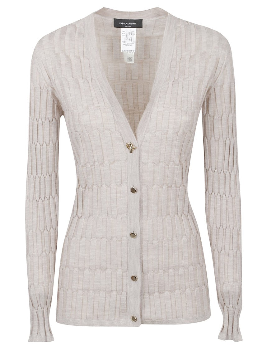 Fabiana Filippi Textured Knit Cardigan With Decorative Clasp