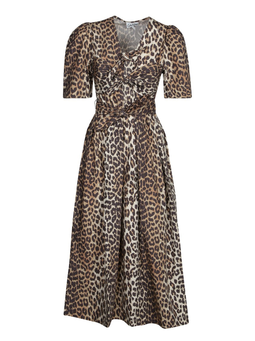 Ganni Leopard Print Wrap Midi Dress