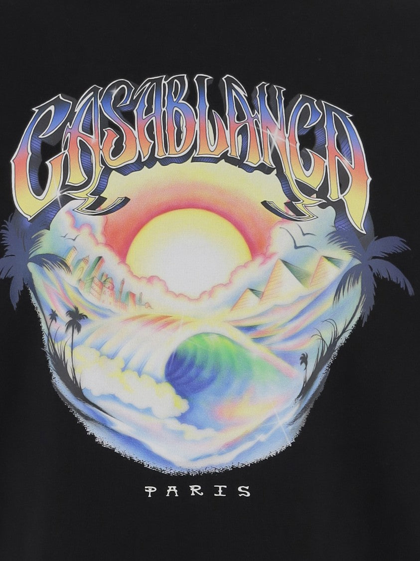 Casablanca Black Sunset Graphic Cotton T-Shirt