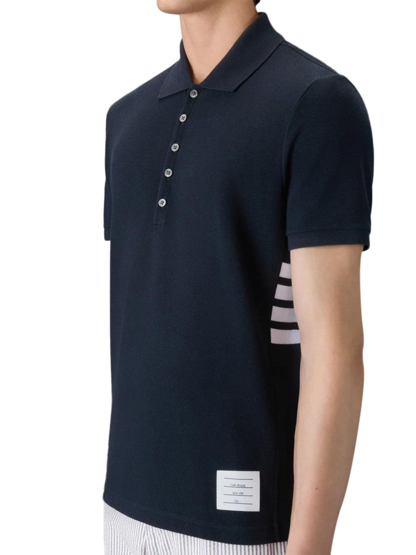 Thom Browne Short Sleeve Piqué Polo With Engineered Four-Bar Stripe
