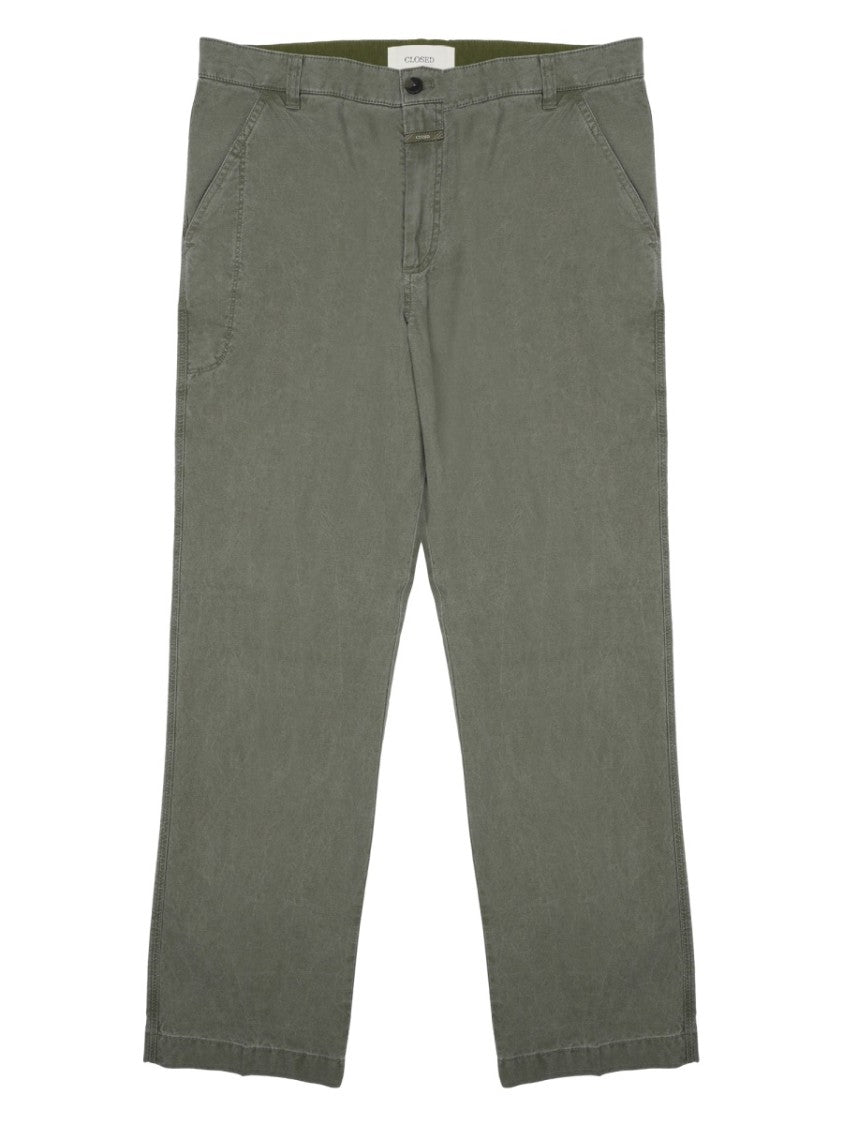 Closed Mid-Rise Green Straight-Leg Pants With Soft Matte Finish