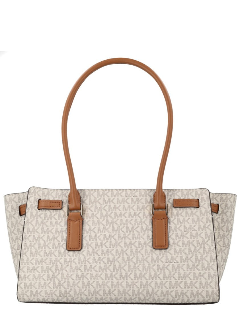 Michael Michael Kors Beige Monogram Patterned Leather Shoulder Bag