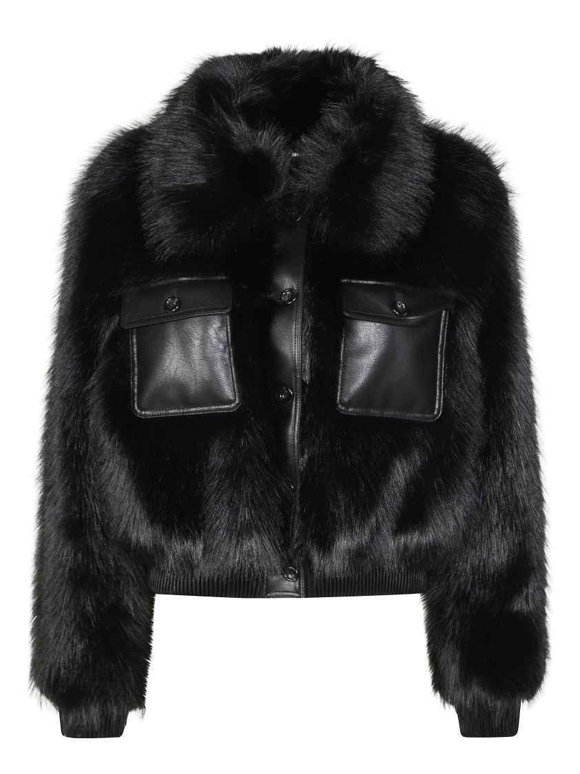Liu Jo Plush Eco Fur Bomber Jacket With Ribbed Details
