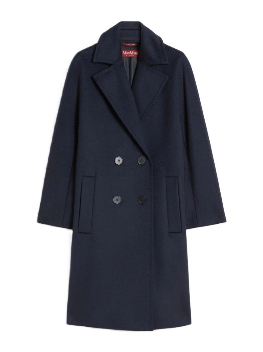 Max Mara Double-Breasted Navy Blue Virgin Wool Coat