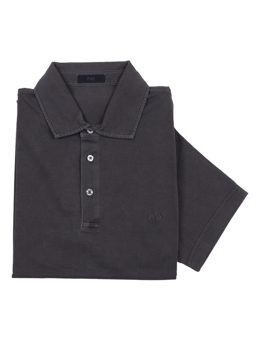 Fay Black Cotton Jersey Frosted Polo Shirt