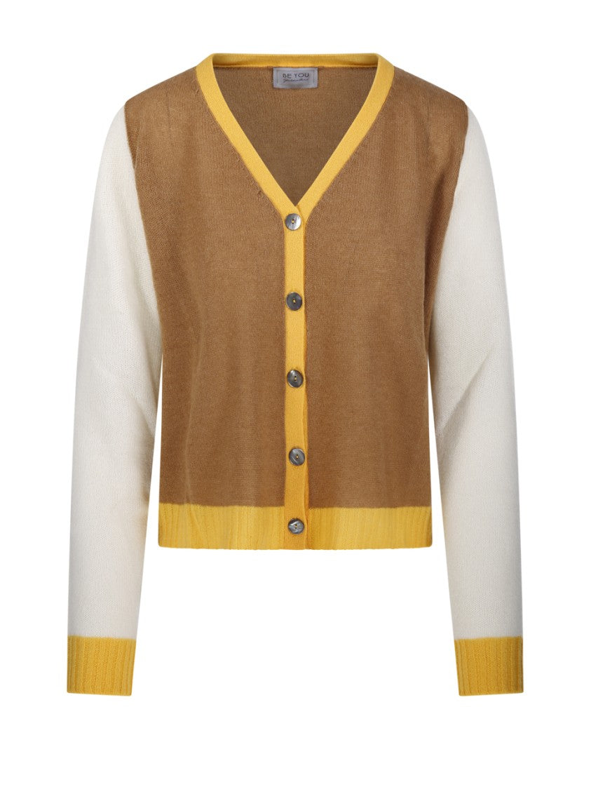 Be You Color-Block Cashmere Cardigan With V-Neckline