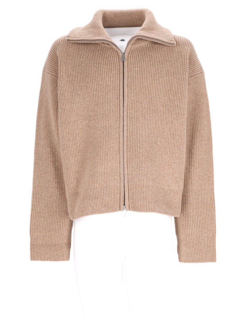 Studio Nicholson Beige Zip-Up Ribbed Wool Sweater