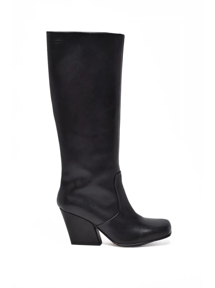 Ernesto Dolani Black Leather Block-Heel Boots