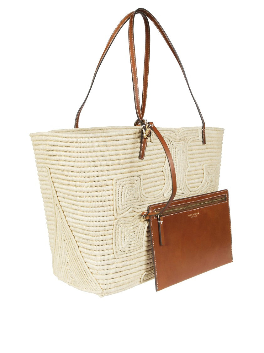 Tory Burch Ella Structured Straw Woven Tote Bag